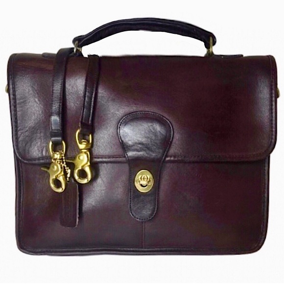 VINTAGE COACH Mahogany Leather Top Handle Turn Lock Unisex Shoulder Bag NYC COA - Picture 1 of 17
